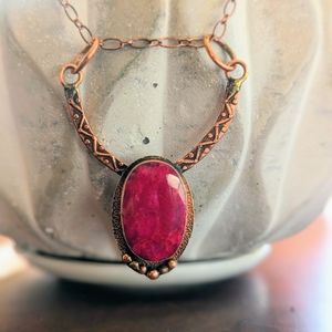 Genuine Ruby pendant, copper wire wrapped with copper chain
